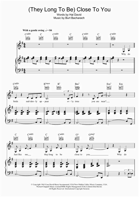 Close To You Piano Sheet Music | OnlinePianist