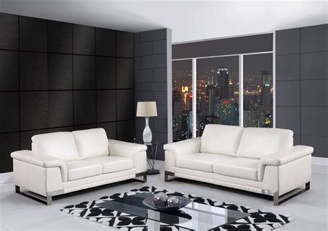 Modern White Leather Sofa Living Room Design - Contemporary White Leather Living Room Sofa Set ...