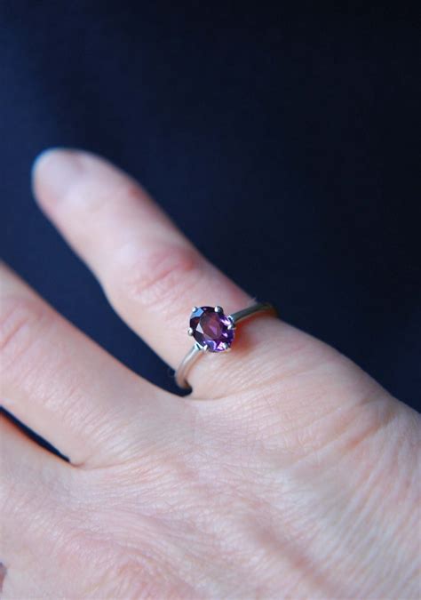 Amethyst Ring Silver, Solitaire Ring, Natural Stone Ring for Women, Faceted Ring, February ...