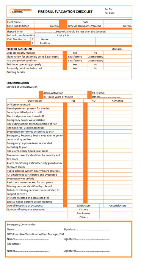 Fire Drill Evacuation Checklist | Format | Example inside Fire Evacuation Drill Report Template ...