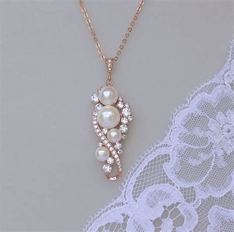 Rose Gold Pearl Necklace Rose Gold Bridal Necklace Silver