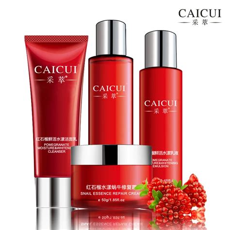 CAICUI Anti aging Skin Care Set Red Pomegranate Essence Cleanser Toner Emulsion Face Cream ...