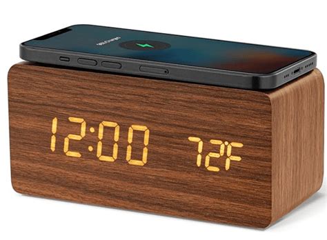 Wooden Alarm Clock, Wood LED Desk Clock, UPGRADED With Time Temperature, Adjustable Brightness ...