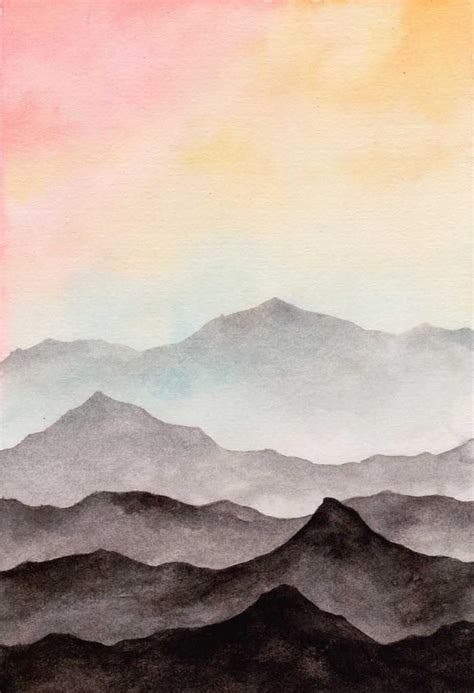 Abstract Landscape Watercolor Art Print. Dreamy Sky Black - Etsy | Abstract watercolor landscape ...