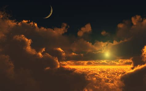 HD wallpaper: Moon, Sun, clouds, orange, sky, cloud - sky, beauty in nature | Wallpaper Flare