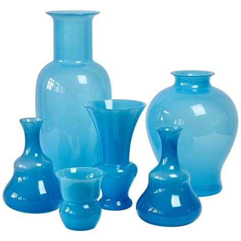 Cenedese Ensemble of Light Blue Vintage Italian Murano Art Glass Vases and Vessels For Sale at ...