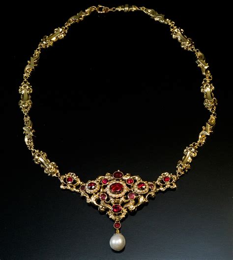 Antique Renaissance Revival Garnet Pearl Gold Necklace - Antique Jewelry | Vintage Rings ...