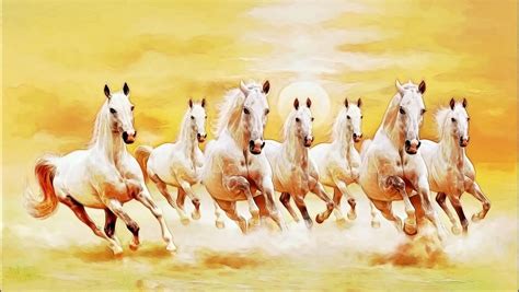 Yellow Seven Horses Canvas Painting As Per VASTU in Right Direction (With Frame) - Tushaco ...