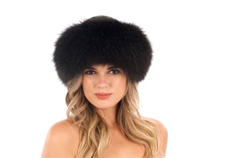 Black Leather Hat with Black Fox Trim - Sakowitz Furs