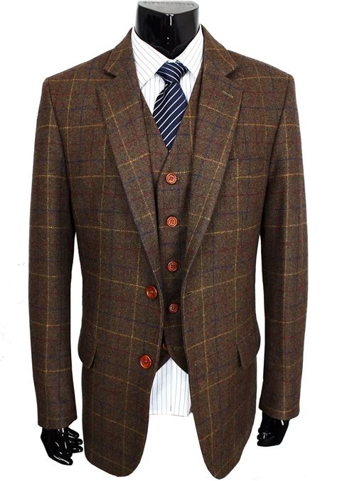 Wool Brown Classic Tweed Custom Made Men suit Blazers Retro gentleman style tailor made slim fit ...