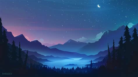 Starry Landscape 4k Cool Blue Moon Wallpaper, HD Artist 4K Wallpapers, Images and Background ...