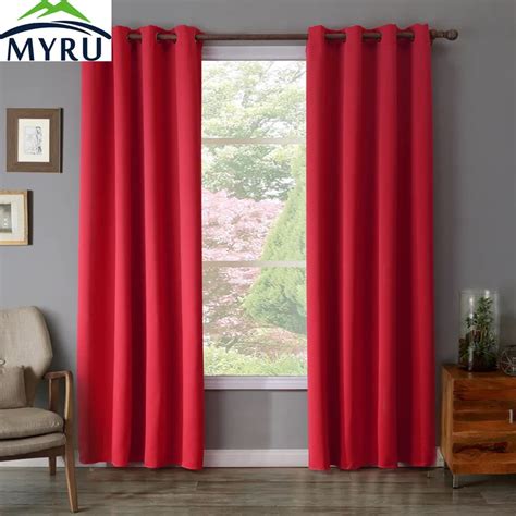 MYRU 100% Polyester Red color Dyed Window Curtains solid curtains for livingroom bedroom windows ...