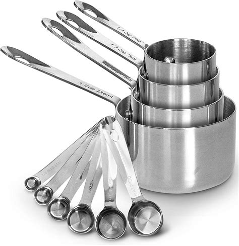 Heavy-Duty Unbreakable 18/8 Stainless Steel 10 PIECE SET Measuring Cups and Spoons Set with Long ...