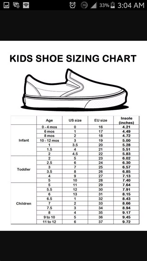 Asics Kids Shoe Size Chart