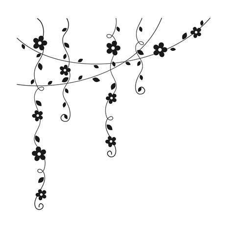 Hanging vines with flowers silhouette vector illustration. Simple minimal floral botanical vine ...