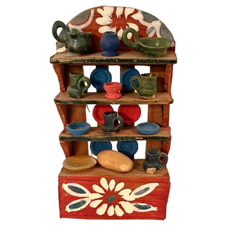 Vintage Mexican Folk Art Wooden Hand Painted Miniature Kitchen Hutch - Etsy