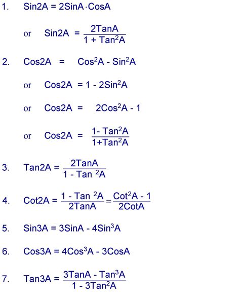 Multiple Angle Formula » Formula In Maths