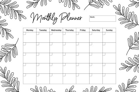 black and white floral monthly planner template 11514578 Vector Art at Vecteezy