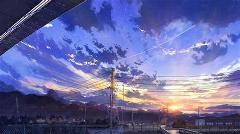 Download 1920x1080 Anime Landscape, Scenery, Clouds, Stars, Buildings Wallpapers for W… | Anime ...