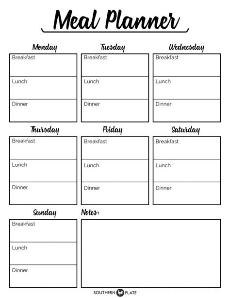 Free Printable Menu Planner Sheet ~ http://www.southernplate.com | Meal planner printable free ...