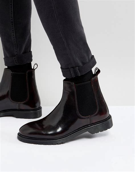 ASOS DESIGN Asos Chelsea Boots In Burgundy Leather With Ribbed Sole, $38 | Asos | Lookastic