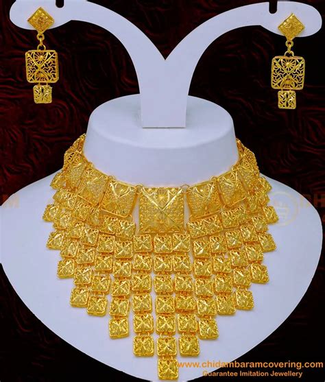 Buy Beautiful Dubai Jewellery 1 gram Gold Bridal Wear Dubai Gold Choker Necklace Set