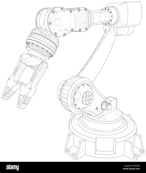 Robot arm, industrial machinery. Technical illustration wire-frame. Vector rendering of 3d Stock ...