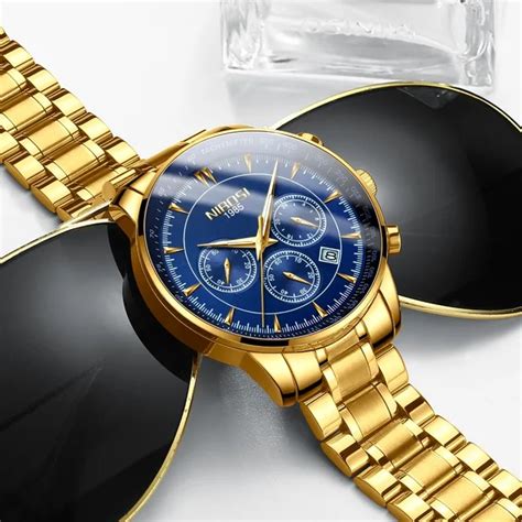 NIBOSI Gold Watch Mens Watches Top Brand Luxury Sport Men's Quartz Clock Waterproof Military ...