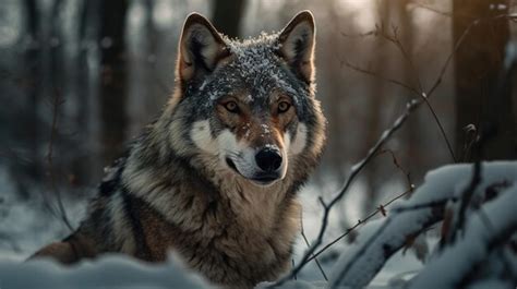 Premium AI Image | Majestic Wolf Roams Snowy Forest A Captivating Glimpse of Wilderness Grace