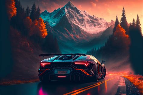 Lambo in the Mountains, Digital Art, Wallpaper - Etsy