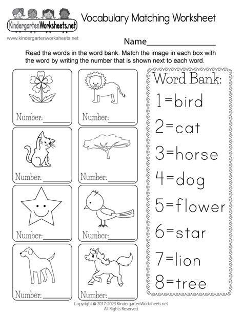 Printable Vocabulary Worksheet - Free Kindergarten English Worksheet for Kids