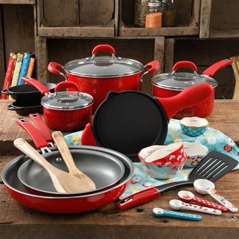 The Pioneer Woman Vintage Speckle 24-Piece Cookware Combo Set, Red - Walmart.com - Walmart.com