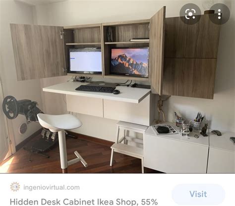 Hidden computer monitors | Desk in living room, Small home offices, Home office closet