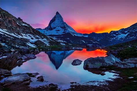 Sunset landscape mountain sky Matterhorn Switzerland the Alps reflection wallpaper | 2048x1364 ...