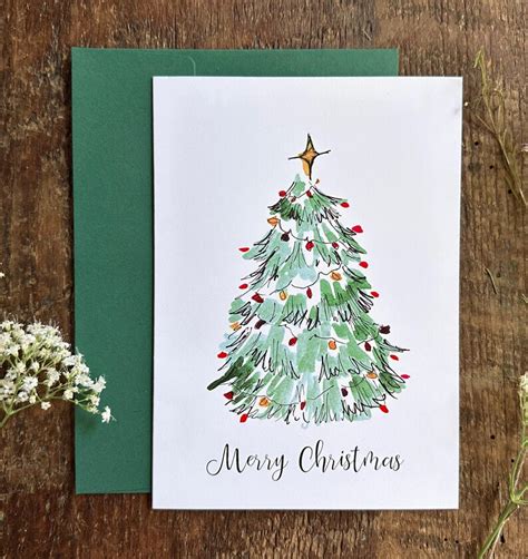 Christmas Tree Cards Watercolor Christmas Tree Card - Etsy