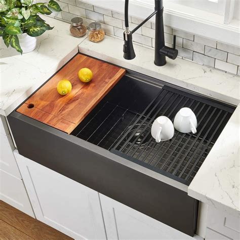 modern black farmhouse sink matte finish over stainless steel includes cutting board and ...