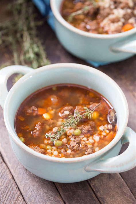 Slow Cooker Beef and Barley Soup Recipe - LemonsforLulu.com