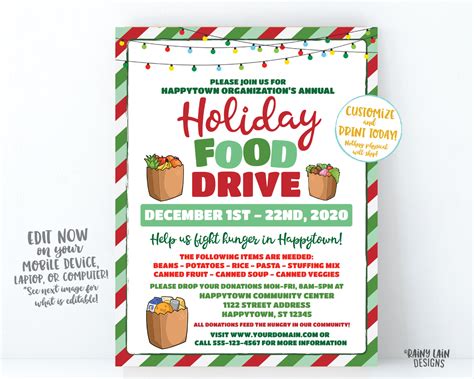 Holiday Food Drive Flyer, Christmas Food Drive, Winter Food Drive, Hun – Rainy Lain Designs LLC