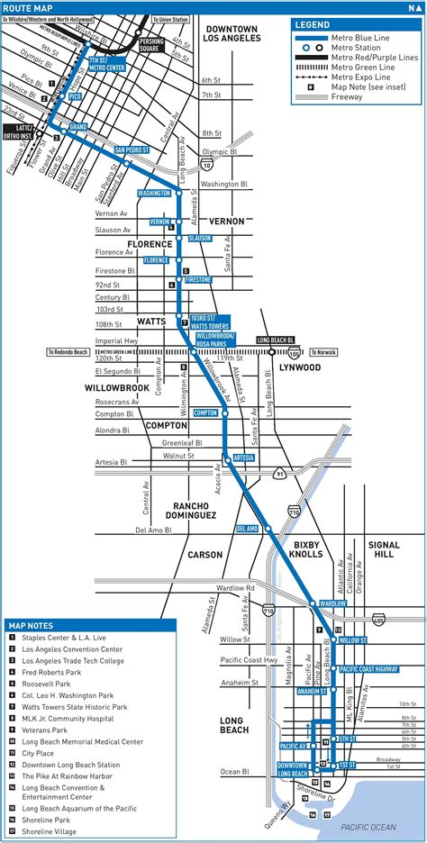 Blue line metro station map - Metro blue line map Los Angeles (California - USA)