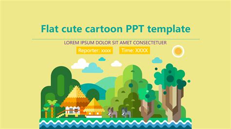 Flat cute cartoon PPT template - Template PowerPoint Free