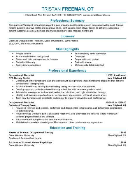 Professional Occupational Therapist Resume Examples