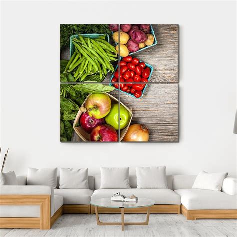 Fruits & Vegetables Multi Panel Canvas Wall Art-4 Square-Small-Gallery Wrap-Tiaracle Canvas Wall ...