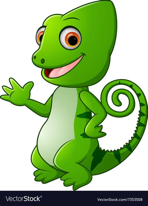 Cartoon funny green lizard posing Royalty Free Vector Image