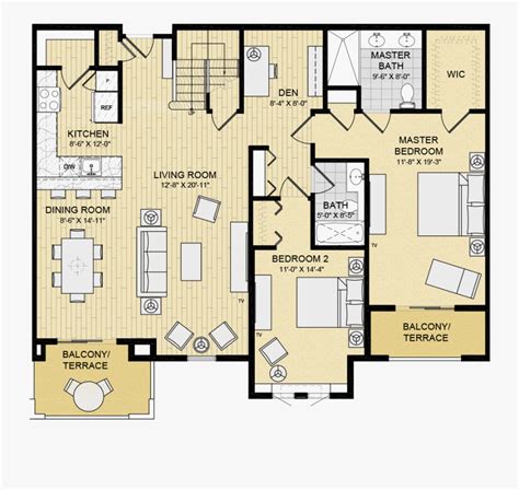 2 Bedroom Luxury Apartment Floor Plans , Free Transparent Clipart - ClipartKey