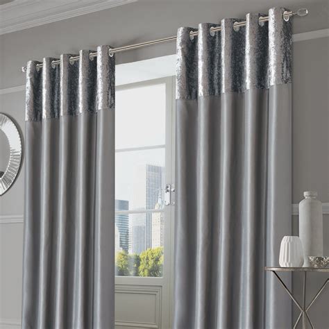 Sienna Home Manhattan Crushed Velvet Band Eyelet Curtains - Silver Grey | Silk curtains, Grey ...