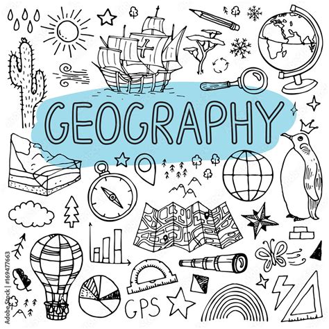 Geography hand drawn doodles. Vector back to school illustration. Stock Vector | Adobe Stock