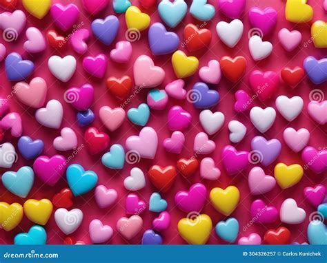 Multicolored Heart Background. Valentine Wallpaper with Pink Hearts. 3D Render - Generated by Ai ...