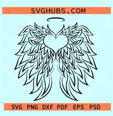 Angel wings heart with halo svg, Angel Wings and Halo Svg, Loss Memorial svg, Christian Svg