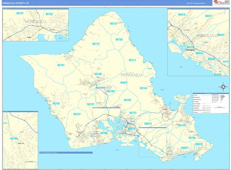 Honolulu County, HI Zip Code Wall Map Basic Style by MarketMAPS - MapSales