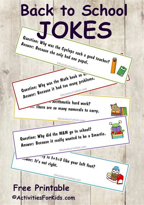 Printable Back to School Jokes for Kids, bookmark format